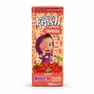 Fresh Cherry Nectar Juice 250ml front view with cartoon character
