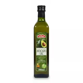 Garusana refined avocado oil bottle front showing label and avocado image