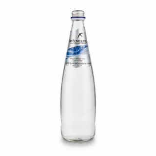 San Benedetto sparkling mineral water clear glass bottle front view