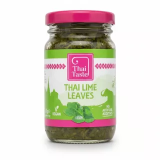 Jar of Thai Taste Thai lime leaves showing front label
