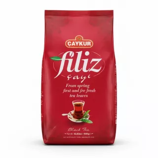 Front view of Çaykur Filiz Black Tea 500g red packaging showing brand and product name