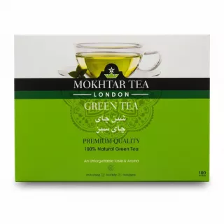 Box of Mokhtar Tea London Green Tea front packaging
