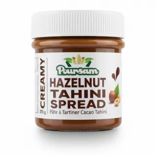 Poursam Creamy Hazelnut Tahini Spread jar front label