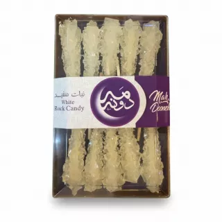 Mah Dooneh white rock candy sticks in a clear box