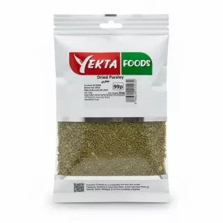 Front view of Yekta Foods Dried Parsley packet showcasing label and product