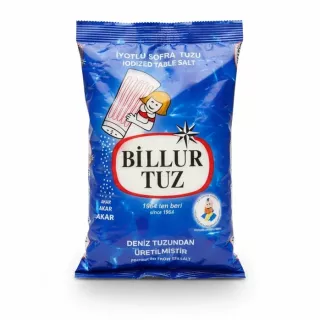 packaging of Billur Tuz iodized table salt 750g front