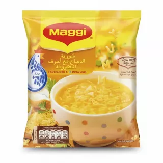 Pack of Maggi Chicken ABC Pasta Soup with yellow packaging