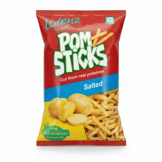 Front view of Lorenz Pomsticks salted potato snack bag