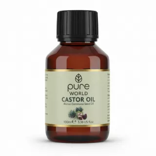 100ml bottle of Pure World Castor Oil with label showing product name