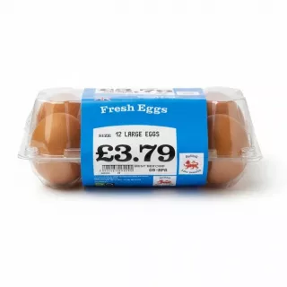 Pack of 12 large fresh brown eggs with birdbros label
