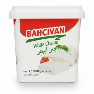 Bahcivan branded white cheese in a white and red resealable container with portioned slices visible on the packaging