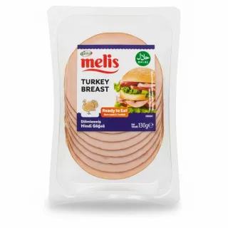 Gima Melis Halal Turkey Breast ready-to-eat sliced meat in transparent plastic pack front view