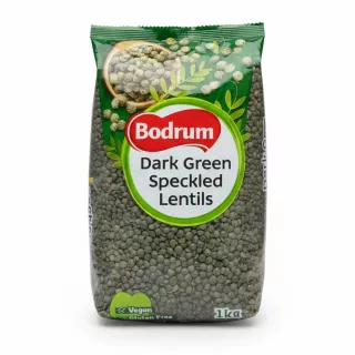Bodrum dark green speckled lentils package front view