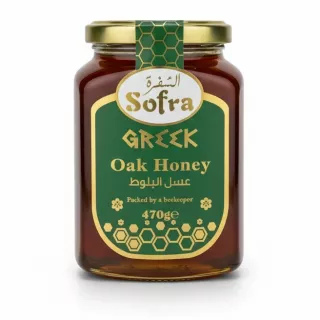 Jar of Sofra Greek Oak Honey with green label
