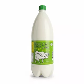 1.5L bottle of Abali Dough Mint Drink Ayran with green label and cow illustration