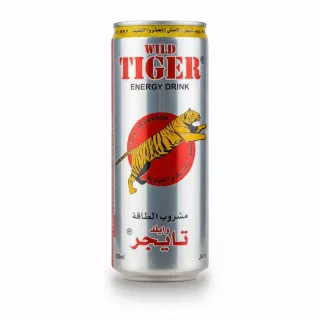 Wild Tiger Energy Drink silver can with tiger logo