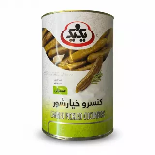 Can of 1&1 brand canned pickled cucumbers with logo and cucumber image