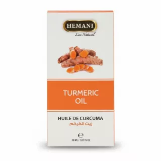 Box packaging of Hemani Turmeric Oil with turmeric root image