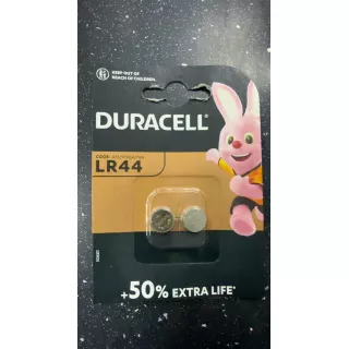 Duracell LR44 alkaline button cell batteries pack front