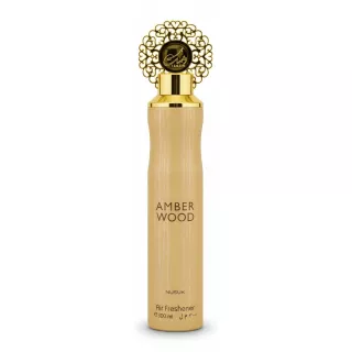 Nusuk Amber Wood Air Freshener spray bottle front view with decorative gold cap