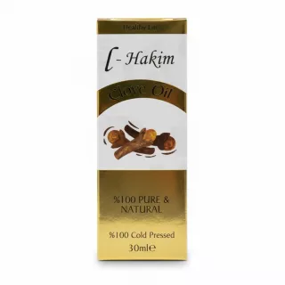 L-Hakim Clove Oil 30ml front packaging with gold and white design
