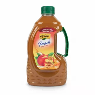 Large bottle of Aytac peach fruit drink with green cap and handle