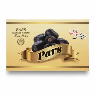 Box of Pars Premium Mazafati Fresh Dates with golden packaging