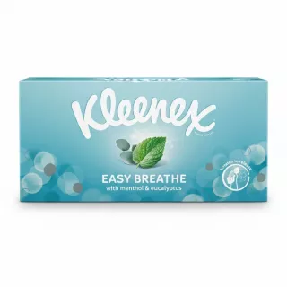 Kleenex Easy Breathe tissue box with menthol and eucalyptus
