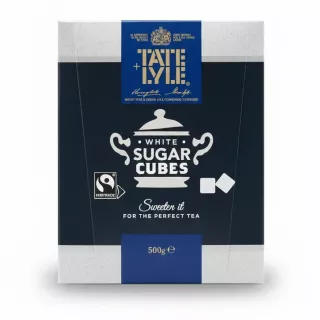 Box of Tate & Lyle White Sugar Cubes 500g front packaging