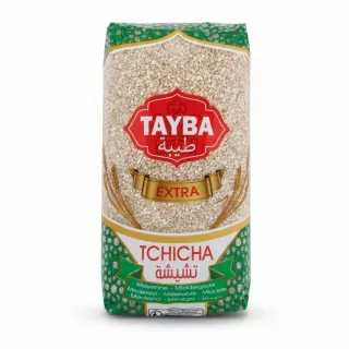 Front view of Tayba Extra Tchicha barley semolina 1kg packaging