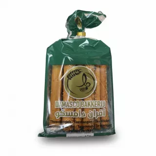 Pack of sesame topped tea sticks from Damasco Bakkerij