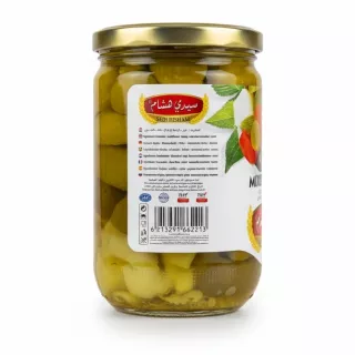 Side label of Sedi Hisham Mixed Pickles jar showing ingredients and barcode