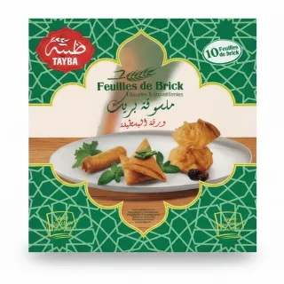 packaging of Tayba Feuilles de Brick pastry sheets showing 10 sheets