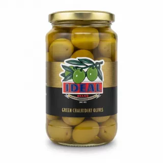 Jar of Ideal Green Chalkidiki Olives front view
