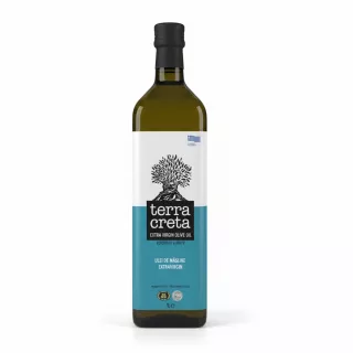 Bottle of Terra Creta extra virgin olive oil Koroneiki variety front label