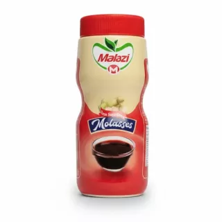 Malazi Molasses plastic container with a red lid front view