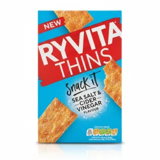 Ryvita Thins box with sea salt and cider vinegar flavour front view