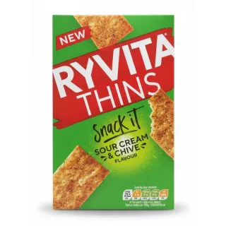 Ryvita Thins sour cream & chive flavour snack box front