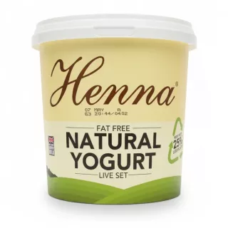 Henna fat free natural yogurt tub front label