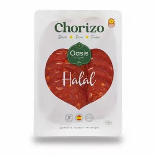Oasis Turkey Halal Chorizo Slices front packaging