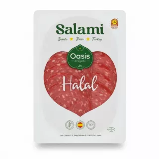 Front view of Oasis Halal Turkey Salami package