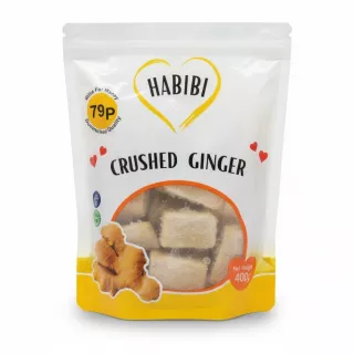 Pack of frozen crushed ginger cubes in plastic pouch