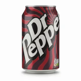 Dr Pepper red and black canned sparkling fruit flavour soft drink