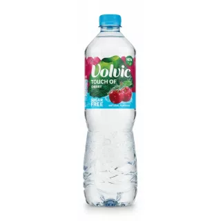 Volvic Touch of Cherry sugar-free sparkling water bottle front view