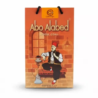 Abo Alabed Wood Coal packaging with man smoking hookah illustration