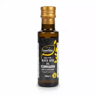 Greenfields black seed oil 100ml bottle with gold cap