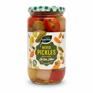 Jar of Greenfields Mixed Pickles with colourful pickled vegetables