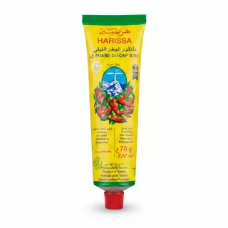 Tube of Le Phare du Cap Bon Harissa red chili paste