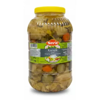 Jar of Sera brand mixed pickled vegetables with yellow cap