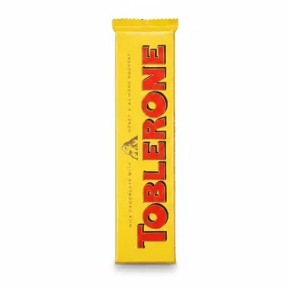Toblerone milk chocolate bar with honey and almond nougat packaging front view